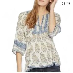 Lucky Brand Boho Floral Top - Blue and Cream